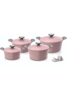 طقم أواني طهي جرانيت من إكستيرما، مكون من 8 قطع، لون وردي. / 116218