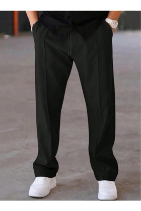 بنطال رياضي أسود فضفاض ومرن ومريح من القماش