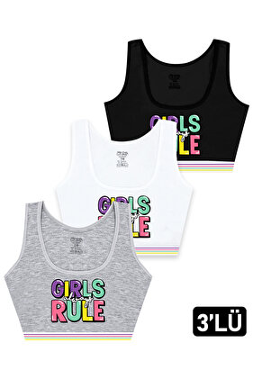 Girl's 3-Piece Non-Padded Colorful Thick Strap Cotton Lycra Half Tank Top Training Bra Bustier Body-Hugging Stretch Fabric - 6136-3