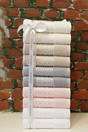 منشفة إليسا 10 قطع - كريم حجري وردي أبيض رمادي