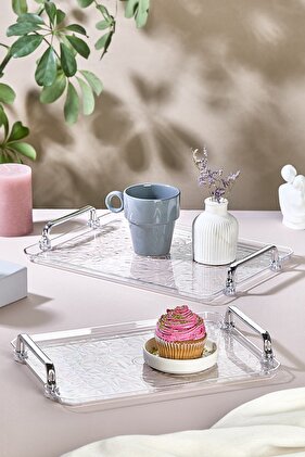 صينية شفافة مطلية بالفضة مكونة من قطعتين - ديكور للعرض، أدوات مائدة منزلية وصينية قهوة للشاي والمطبخ