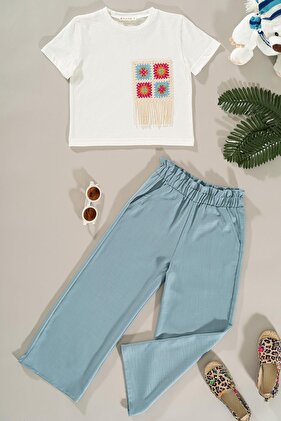 Blue Lace Trousers Set - Pocket Detail