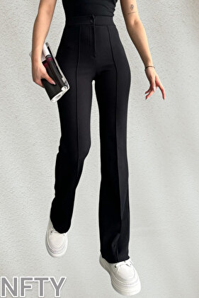 بنطال Palazzo نسائي أسود عالي الخصر - الموسم الجديد