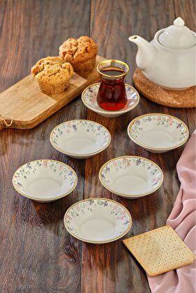 6 طبق شاي بورسلين منقوش