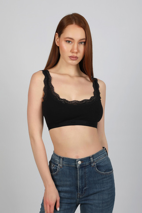 Dantel askılı pedli yarım atlet büstiyer %95 pamuk %5 likra kaliteli crop
