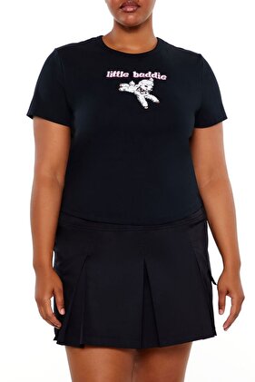 Plus Size Little Baddie Baskılı Tişört