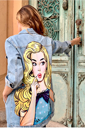 Pop-Art Patterned Denim Jacket Oversized Denim Coat