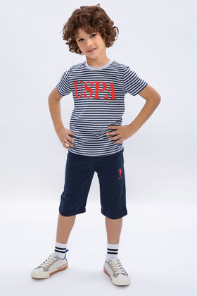 بدلة كابري للأولاد مخططة باللون الأزرق الداكن