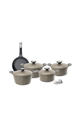 طقم أواني طهي جرانيت إكستيرما، 9 قطع، بيج. 20سم - 22سم - 24سم - 26سم - 26سم