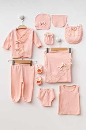 قطعة هدايا قطنية بتفاصيل دانتيل مكونة من 10 قطع - إصدار المستشفى، غير متوفر