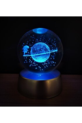 3d Samanyolu Galaksi Temalı Satürnlü Kız Işıklı Cam Küre
