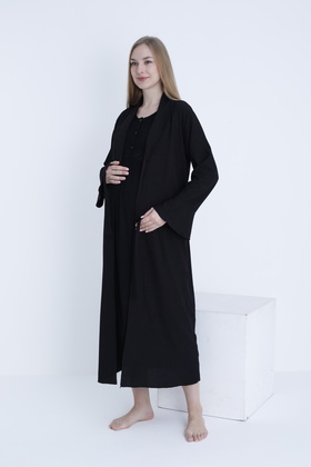 Dokuma Sabahlıklı Emzirmeye Uygun Hamile ve Lohusa Gecelik Takımı