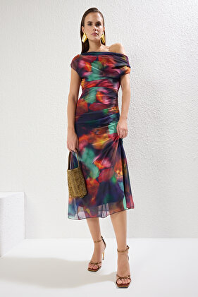 فستان سهرة أنيق متعدد الألوان من التول المحبوك فستان التخرج الليلي TPRSS25EL00015