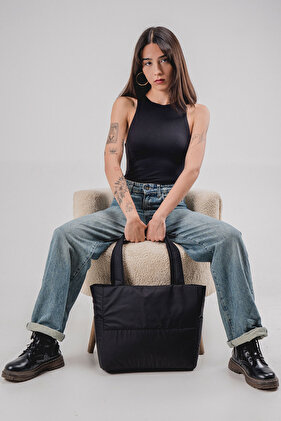 حقيبة كتف سوداء مقاومة للماء - Mademoiselle، بسحاب، سلسلة 6034 للسيدات