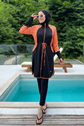 Lycra Fully Covered Hijab Swimsuit İNESA 1 4430 Black Remsa Swimsuit