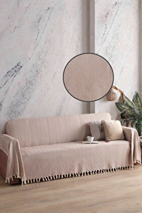 Natural Sofa Cover Covering Arms Beige 180x300