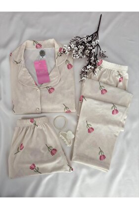 طقم بيجامة ناعمة من القطن الممشط مكون من 3 قطع