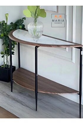 طاولة كونسول نصف دائرية حديثة مع رف خشبي بتصميم أنيق ومتين لغرف المعيشة