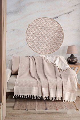 غطاء أريكة بيج بإطار نجمة | شال أريكة 180x210 قطن
