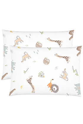 %100 Pamuk Bebek Yastık Kılıfı Jungle - 2 Adet 35x45