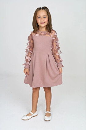 فستان بناتي بياقة وأكمام من التول 12161