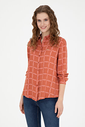 قميص نسائي بأكمام طويلة بلون الطوب - 50272138 -VR031