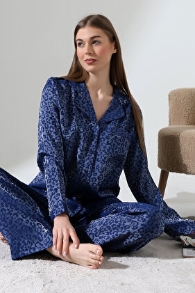 طقم بيجامة بأكمام طويلة من ليكاباشوب فيسكوز جاكار