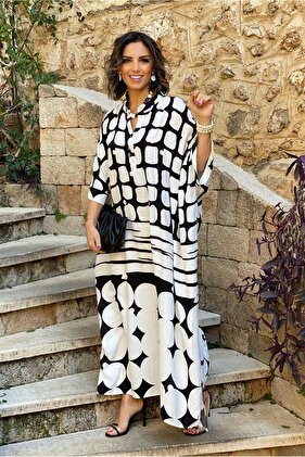 Black and White Milano Patterned Loose Dress
