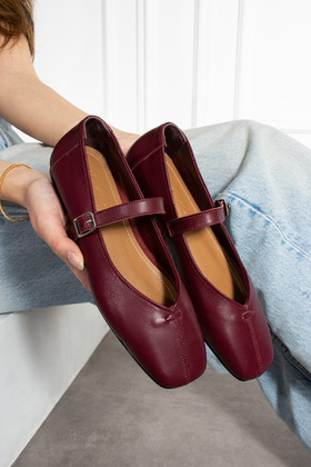 حذاء باليه نسائي فاخر من الجلد الطبيعي بإبزيم من LİLY