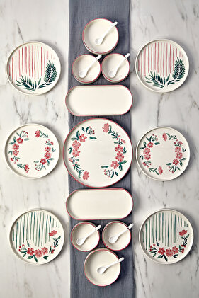 طقم إفطار ساكورا قابل للتعبئة مكون من 21 قطعة لـ 6 أشخاص - طبق تقديم الإفطار مع ملعقة