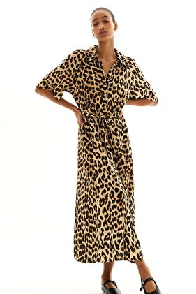 فستان قميص بحزام ربطة عنق