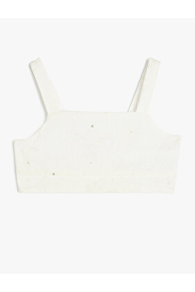 Viskon Karışımlı Kare Yaka Askılı Crop Bluz