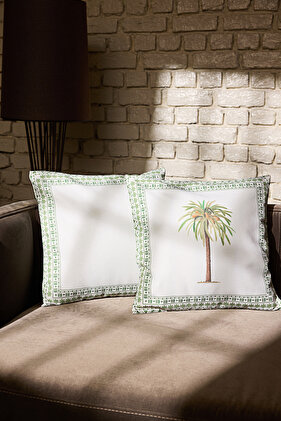 Green-Multicolor Palm Patterned 2-Piece Throw Pillow Cover 45X45Cm