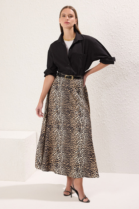 Brown Leopard Print Woven Skirt Tctaw25Ee00008