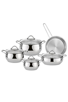 طقم قدور طبخ تركي ستانلس ستيل 9 قطع عالية الجودة وغير لاصقة