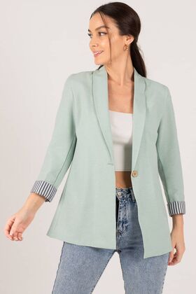 Women's Mint Sleeve Striped Single Button Jacket ARM-22K001122
