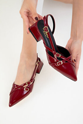 Claret Red Patent Leather Women's Classic Heeled Shoes 19105