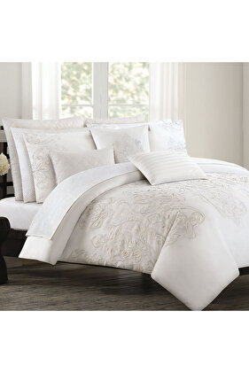 طقم سرير مزدوج رويال وايت 12 قطعة - 279 × 244 سم