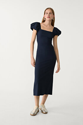 فستان أدها متوسط الطول بأكمام منفوخة