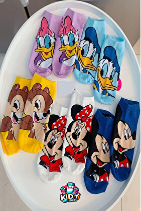 Комплект от 5 чифта дамски памучни чорапи с анимационни герои