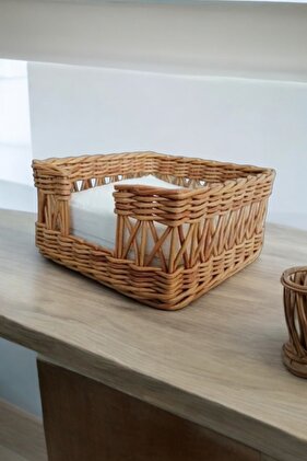 سلة حامل مناديل من الخيزران والروطان - منظم