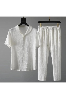 مجموعة ملابس رياضية صيفية من القماش المجعد المصنوع من الليكرا للجنسين للنساء والرجال بأكمام قصيرة