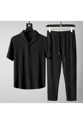 مجموعة ملابس رياضية صيفية من القماش المجعد المصنوع من الليكرا للجنسين للنساء والرجال بأكمام قصيرة