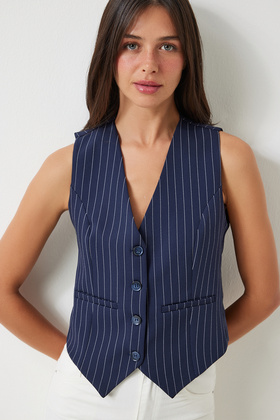 سترة منسوجة مخططة باللون الأزرق الداكن - Lto0008