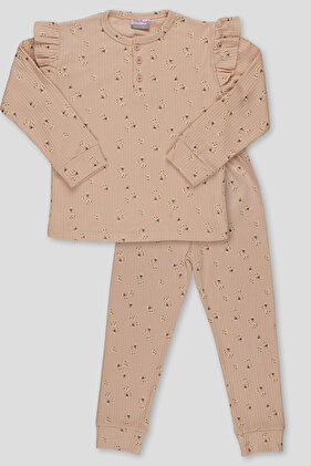 طقم بيجامة قطنية موسمية بأكمام مكشكشة على شكل زهرة للفتيات