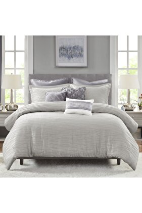 طقم سرير مزدوج من جويل، 11 قطعة | رمادي، 269 × 234 سم