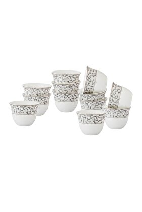 طقم فناجين قهوة عربية بتصميم فضي، 12 قطعة