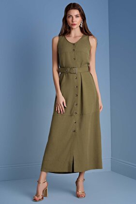فستان كاكي بدون أكمام