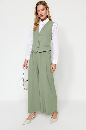 Khaki Woven Vest and Trousers Set - Tctaw24Us00066