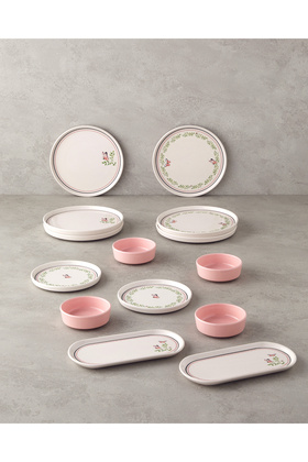 Somnia Ceramic Breakfast Set 14 Pieces for 6 People Green-Pink